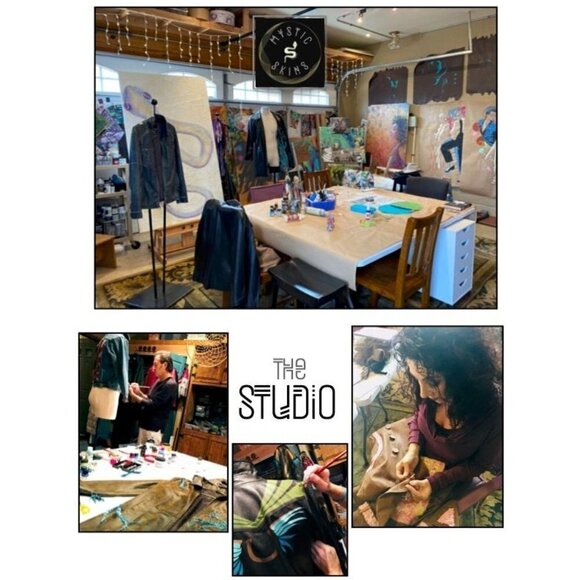 Vintage black leather biker jacket, hand painted, lucky sz M - Picture 12 of 14